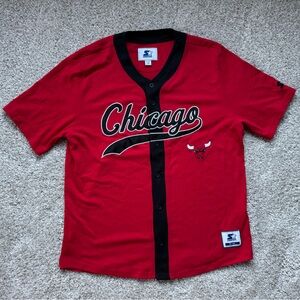 Vintage Chicago Bulls Starter Red and Black Button-Up Jersey